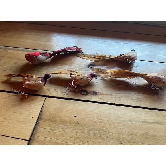 Lot of 5 Vintage Christmas Birds. Wired Feet. Feathers. Made in Japan.Red &Brown - Picture 7 of 8